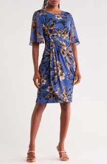 Floral Flutter Sleeve Faux Wrap Dress