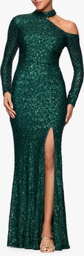 Xscape Evenings Sequin Cutout Long Sleeve Mermaid Gown