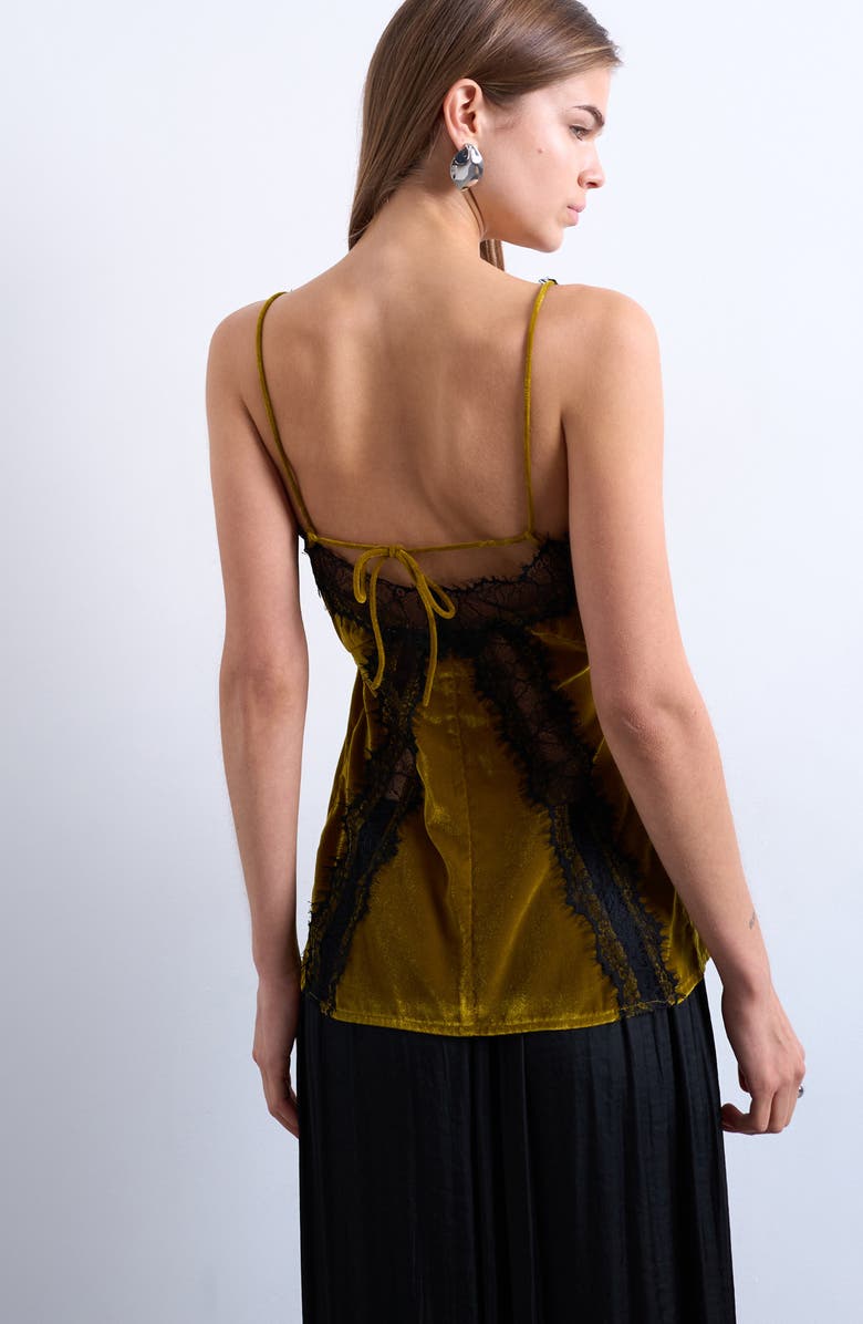Topshop Velvet & Lace Camisole, Alternate, color, Olive