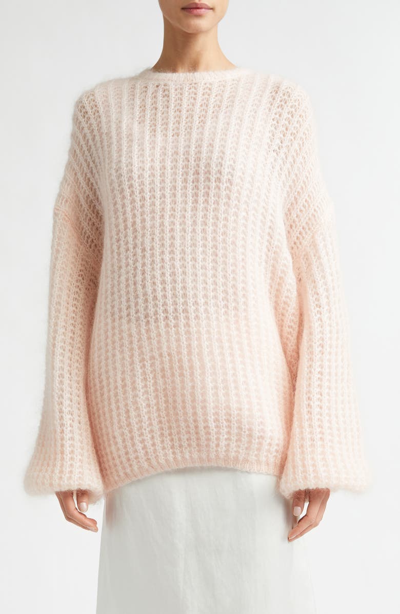 TOTEME Puffed Wool & Mohair Open Stitch Sweater, Main, color, Bloom