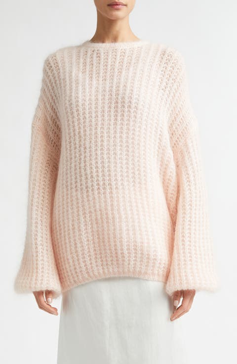 Puffed Wool & Mohair Open Stitch Sweater
