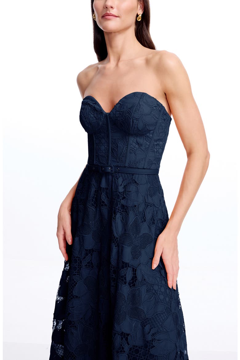 Pierson Floral Lace Belted Strapless Gown, Alternate, color, NAVY
