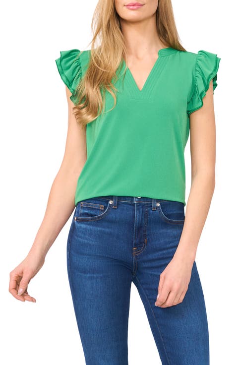 V-Neck Flutter Sleeve Shirt