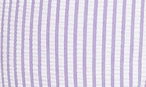 Rufflebutts Seersucker Long Sleeve One-piece Rashguard Swimsuit & Hat Set In Purple