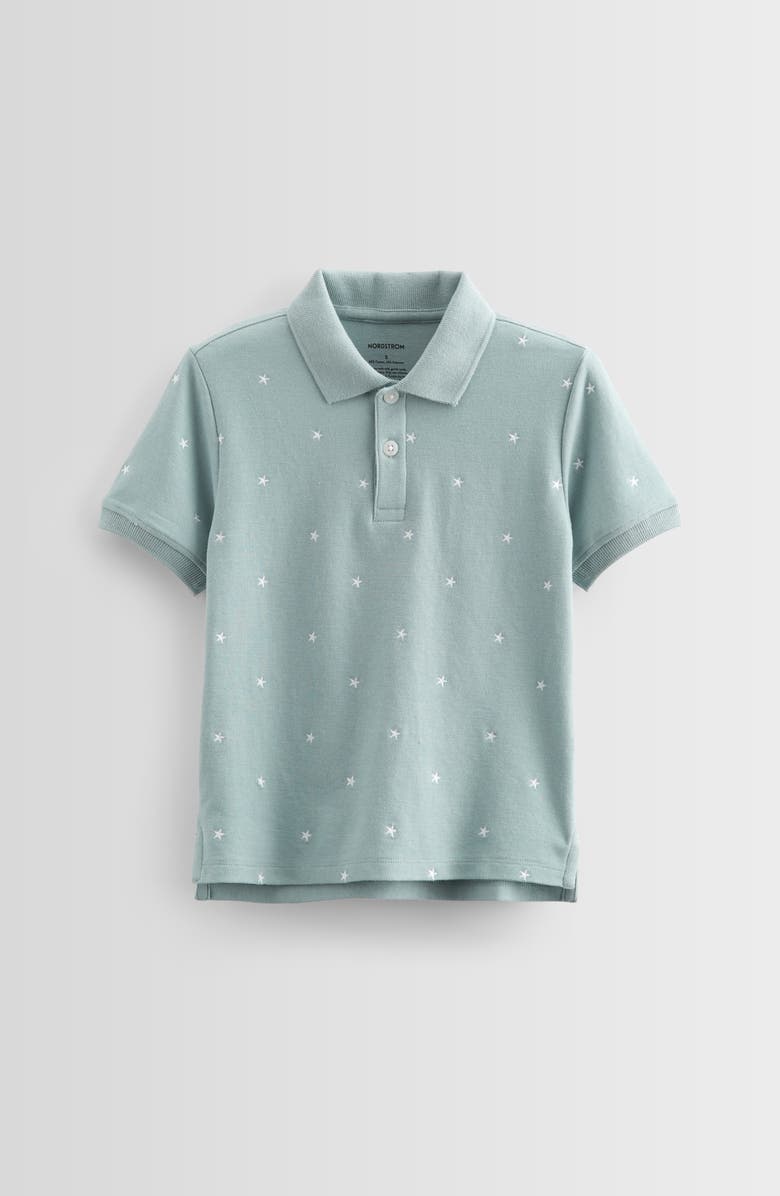 Nordstrom Kids' Embroidered Piqué Polo, Main, color, Teal Mist Sweet Stars