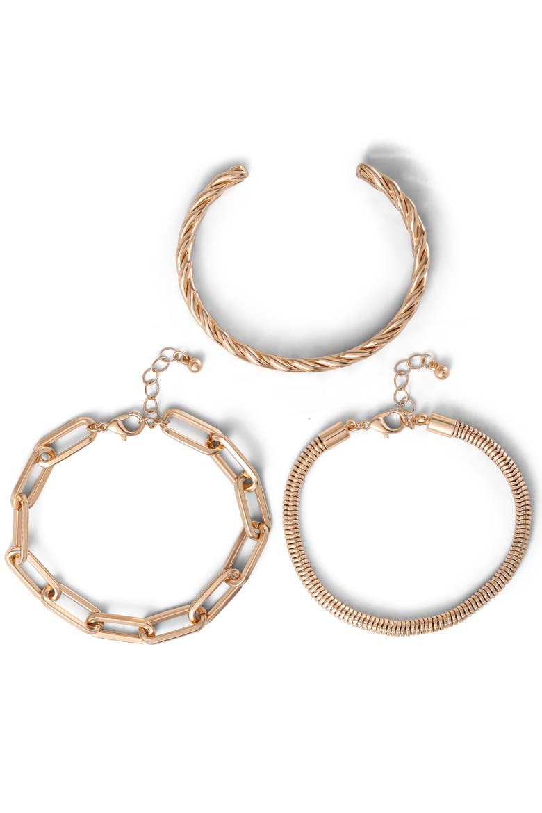 Gold-Tone Chain Bracelet Set, 3 Pieces, Main, color, Gold
