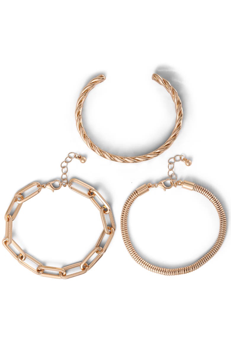 Jessica Simpson Gold-Tone Chain Bracelet Set, 3 Pieces, Main, color, Gold