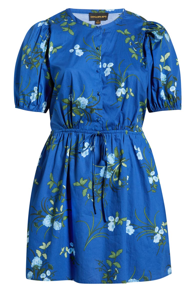 Sendra Floral Alba Drawstring Waist Cotton Minidress, Alternate, color, NAVY-BLUE-GRN