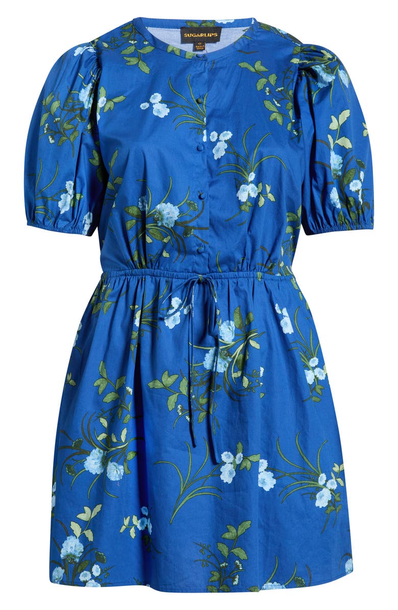SUGARLIPS Sendra Floral Alba Drawstring Waist Cotton Minidress, Alternate, color, Navy-Blue-Grn