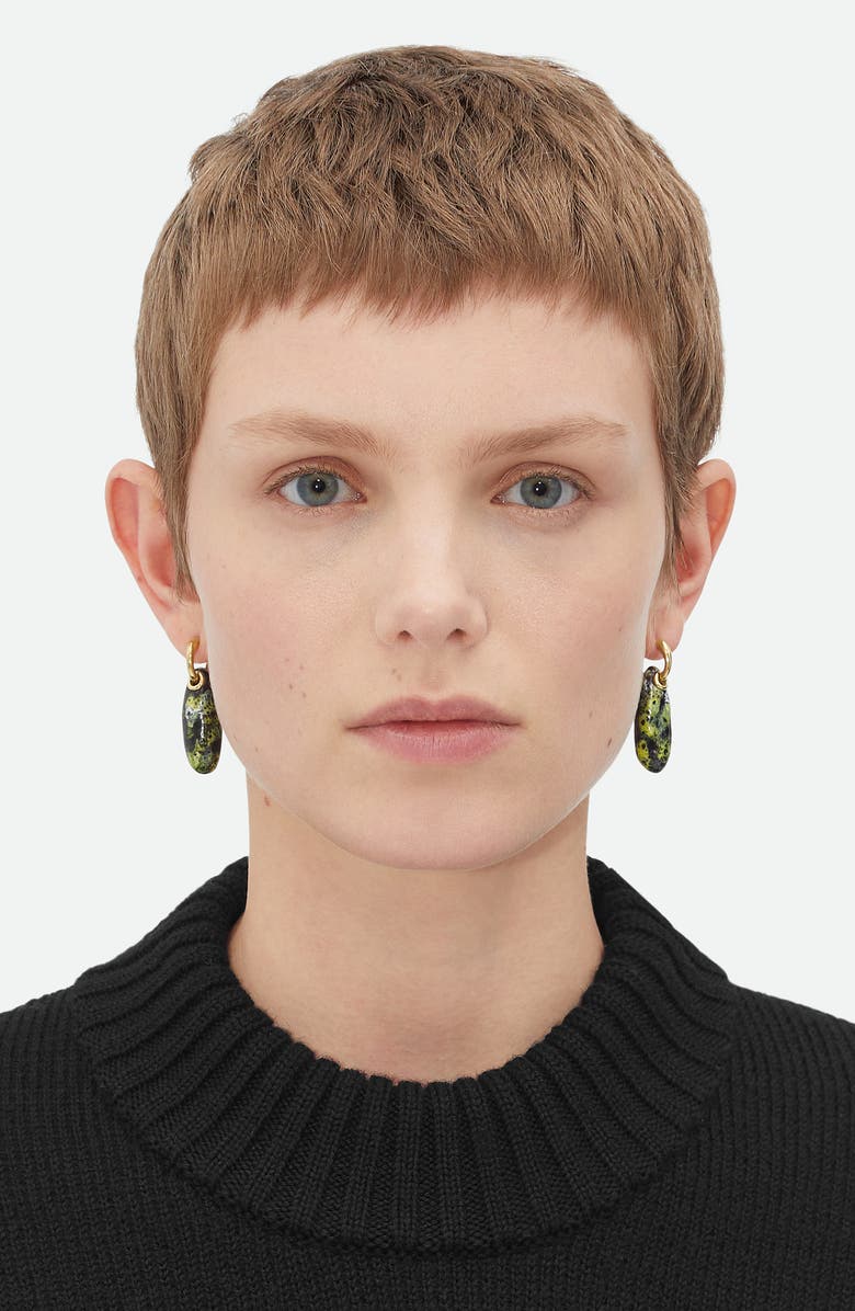 Bottega Veneta Small Ellipse Ceramic Drop Hoop Earrings, Alternate, color,
