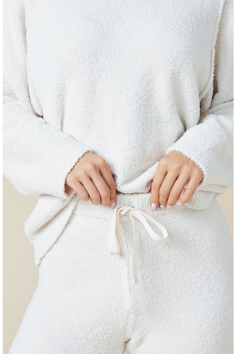 Solid Marshmallow Reverse Seam Crew Neck Lounge Set with Bracelet Sleeve, Alternate, color, Almond