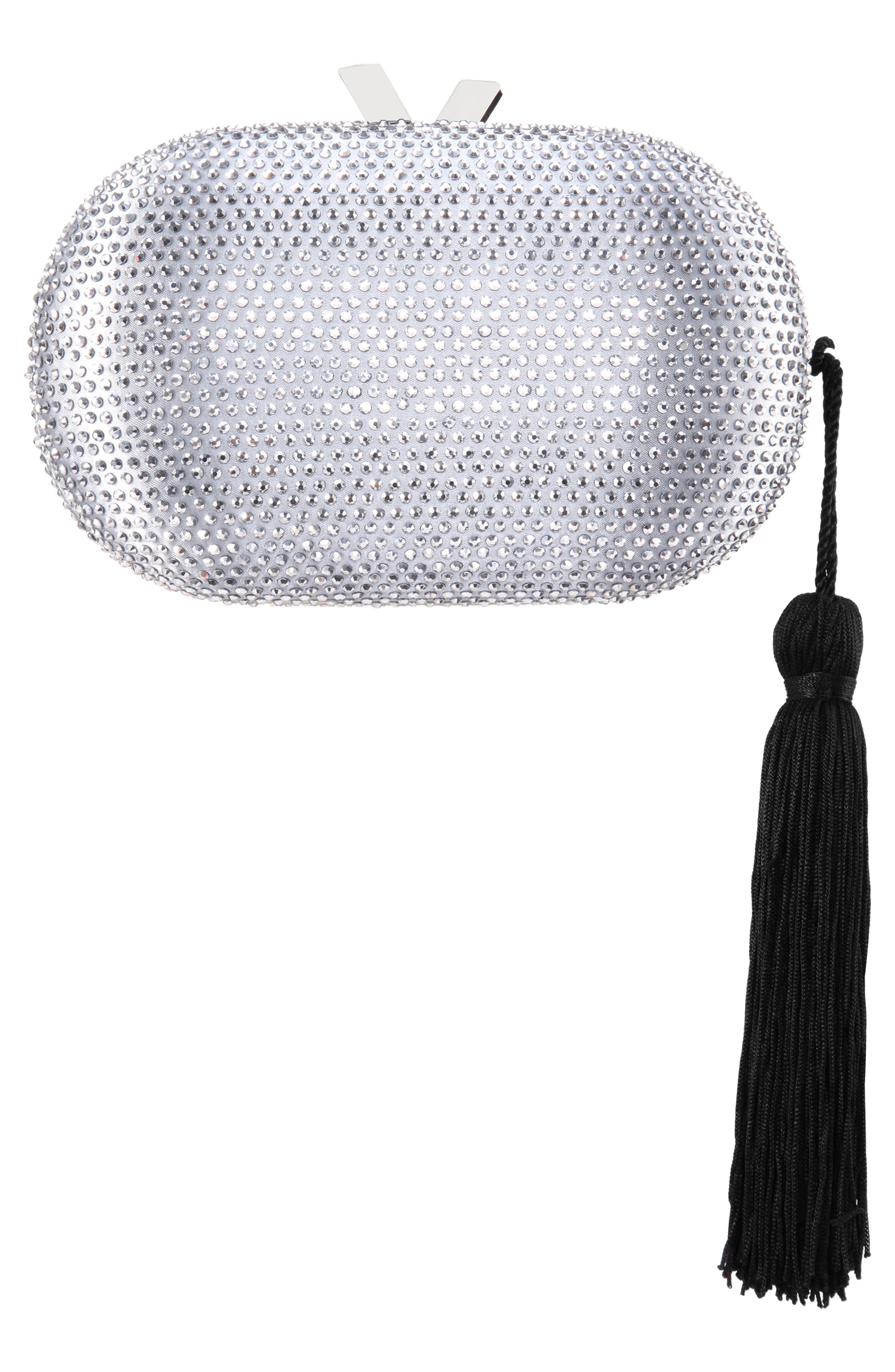 Oval Minaudière with Tassel, Main, color, SILVER