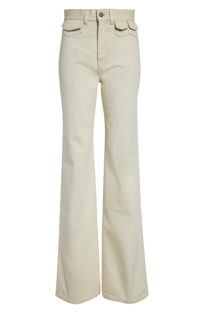 Chloé Pineapple Charm High Waist Twill Pants, Alternate, color, Eden White