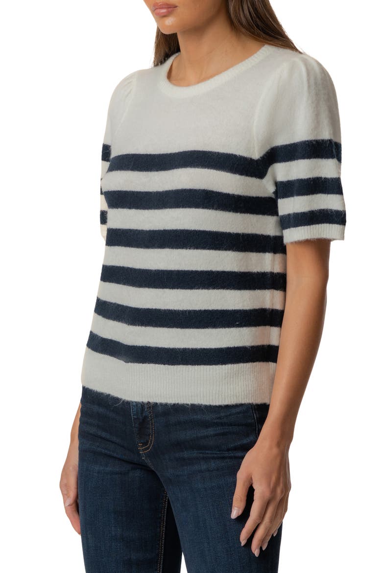 Monika Stripe Short Sleeve Sweater, Alternate, color, CREAM/ NAVY