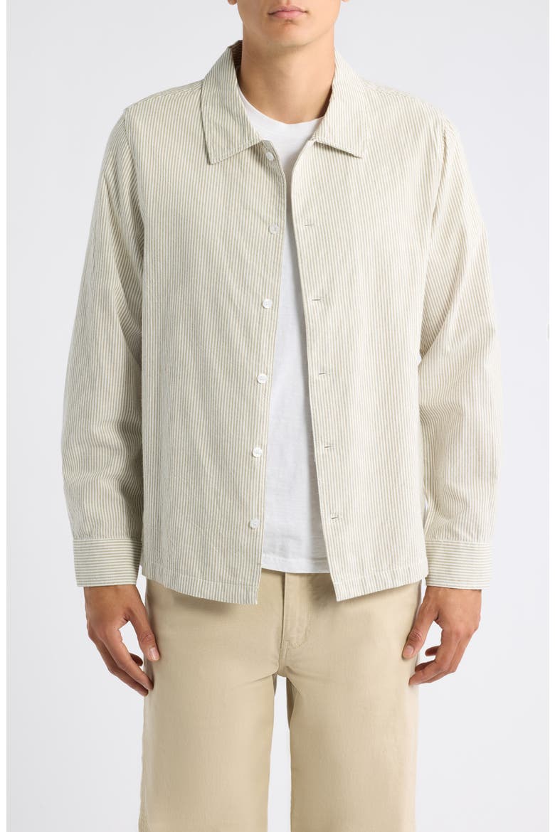 Bank Stripe Long Sleeve Button Shirt, Main, color, OLIVE