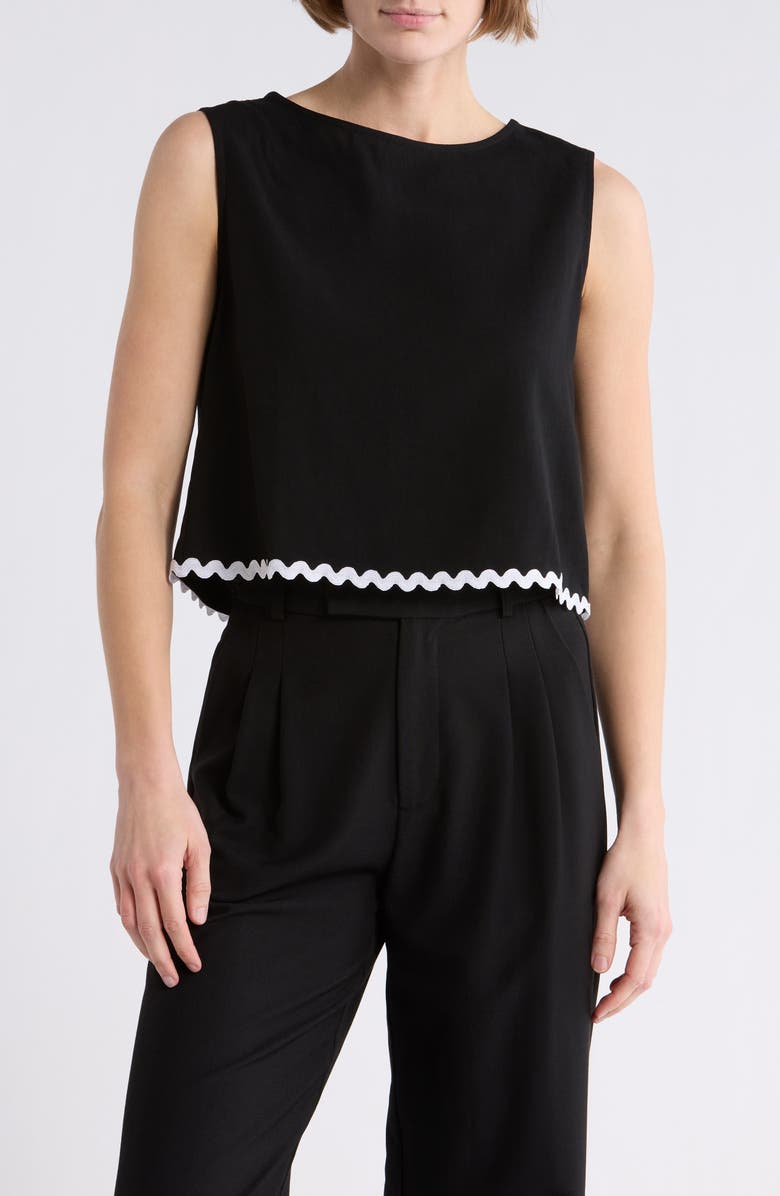 PATRIZIA LUCA Rickrack Trim Crop Tank, Main, color, Black
