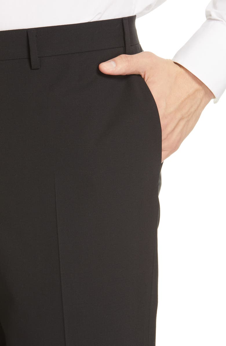 Canali Flat Front Classic Fit Solid Stretch Wool Dress Pants, Alternate, color, Black