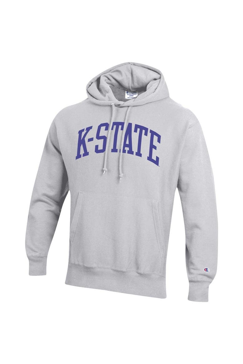 Men's Champion Heathered Gray Kansas State Wildcats Team Arch Reverse Weave Pullover Hoodie, Alternate, color, Heather Gray