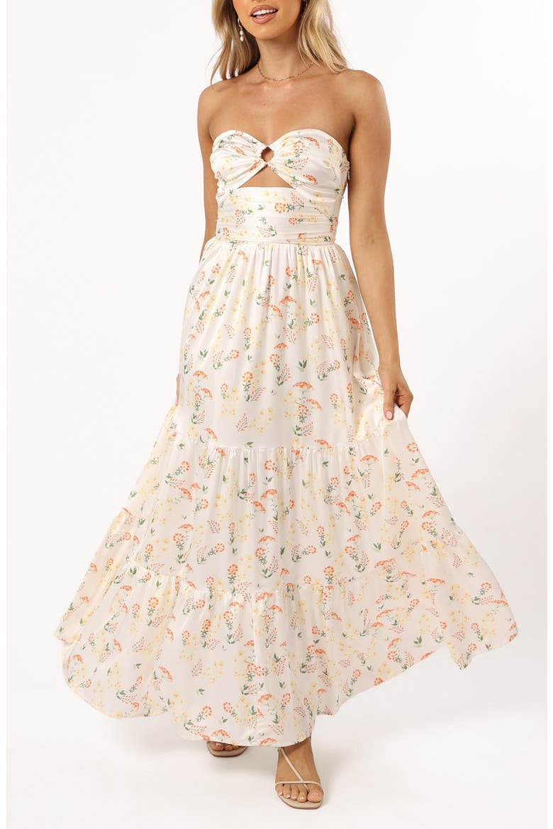 Sarai Floral Strapless Maxi Dress, Main, color, YELLOW FLORAL