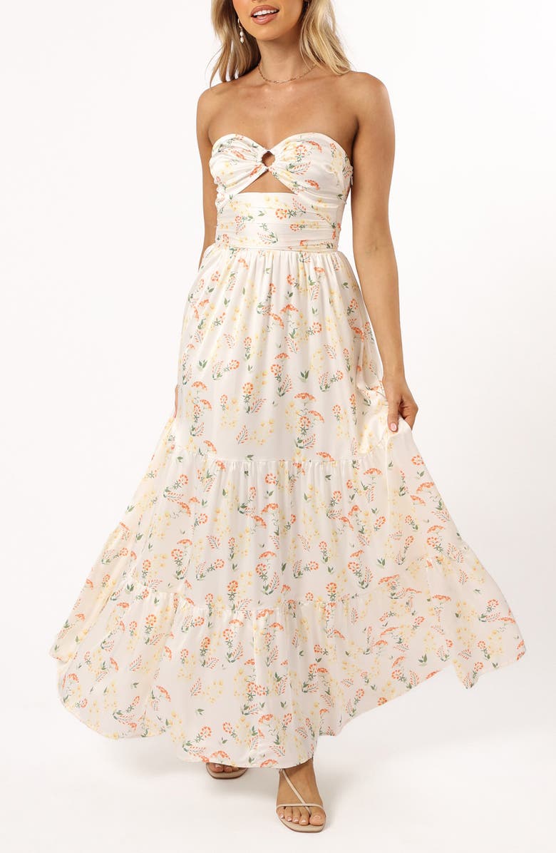 Petal & Pup Sarai Floral Strapless Maxi Dress, Main, color, Yellow Floral