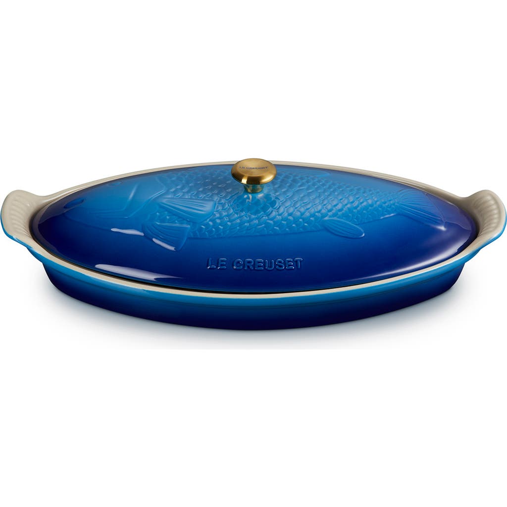 Le Creuset Heritage Covered Stoneware Fish Baker In Blue