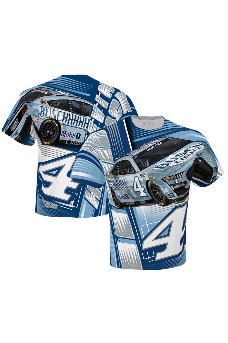 Men's Stewart-Haas Racing Team Collection White Kevin Harvick Busch Light Sublimated Dynamic Total Print T-Shirt, Main, color, White