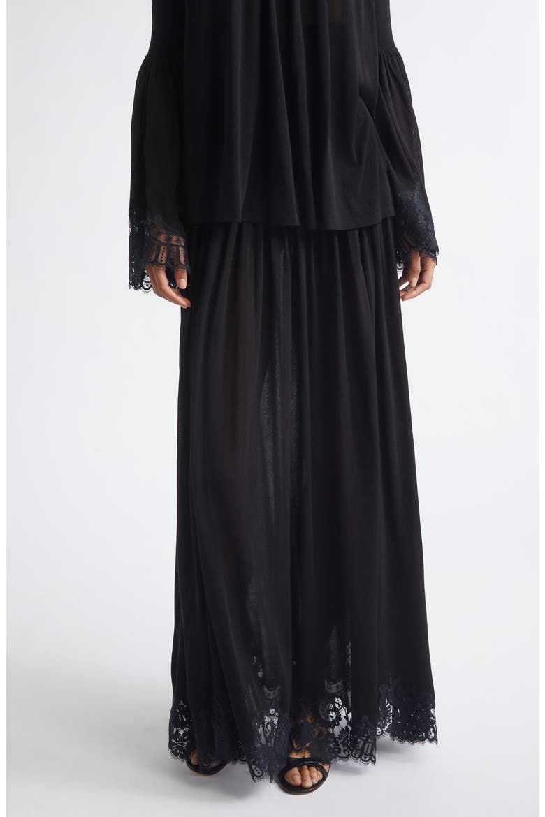 Valiant High Waist Lace Trim Maxi Skirt, Main, color, BLACK