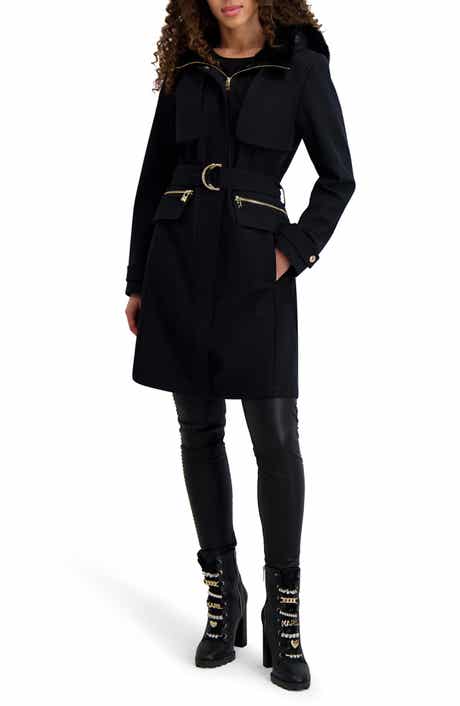 KARL LAGERFELD Water Resistant Soft Shell Coat with Removable Faux Fur Trim