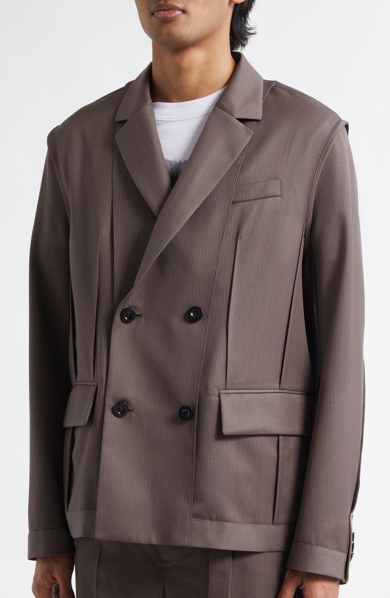 Sacai Pinstripe Double Breasted Wool Doeskin Blazer, Alternate, color,