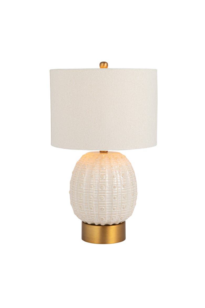 Stoneware Globe Table Lamp with Cream Crackle Glaze and Natural Linen Shade, Alternate, color, Ivory