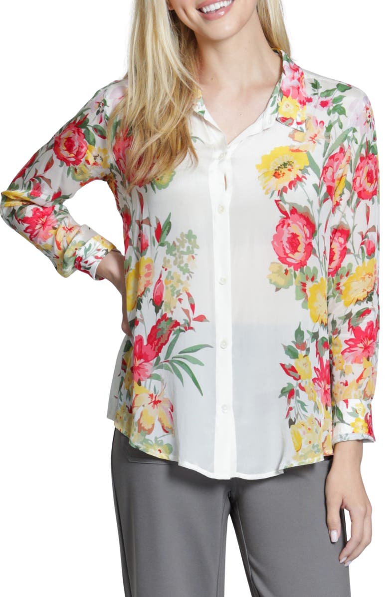 APNY Floral Print Shirt, Main, color, Yellow Multi