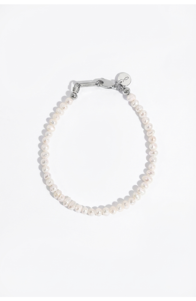 Joey Baby AA+ Freshwater Pearl Stainless Steel Bracelet, Main, color, Metallic Silver