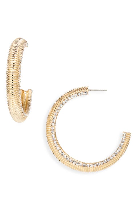 Pavé Crystal Ridged Hoop Earrings