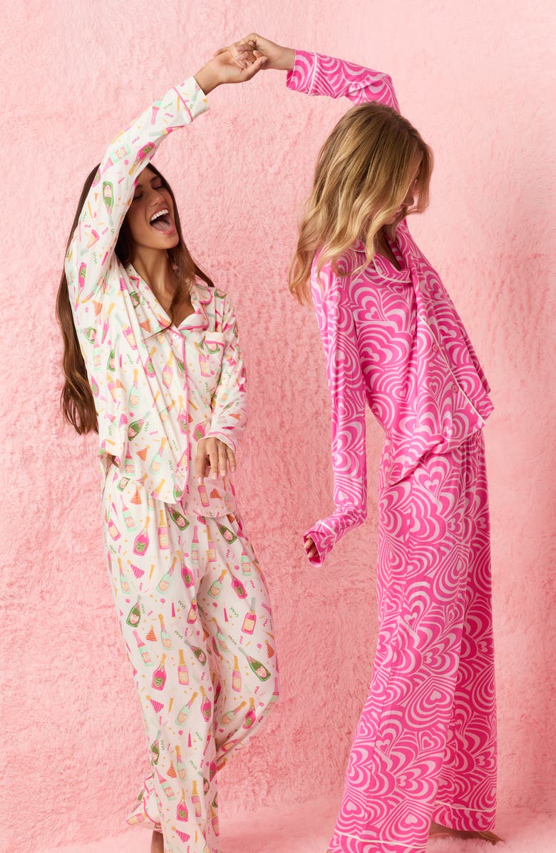 Room Service Pjs Piped Jersey Pajamas, Alternate, color, White/ Print