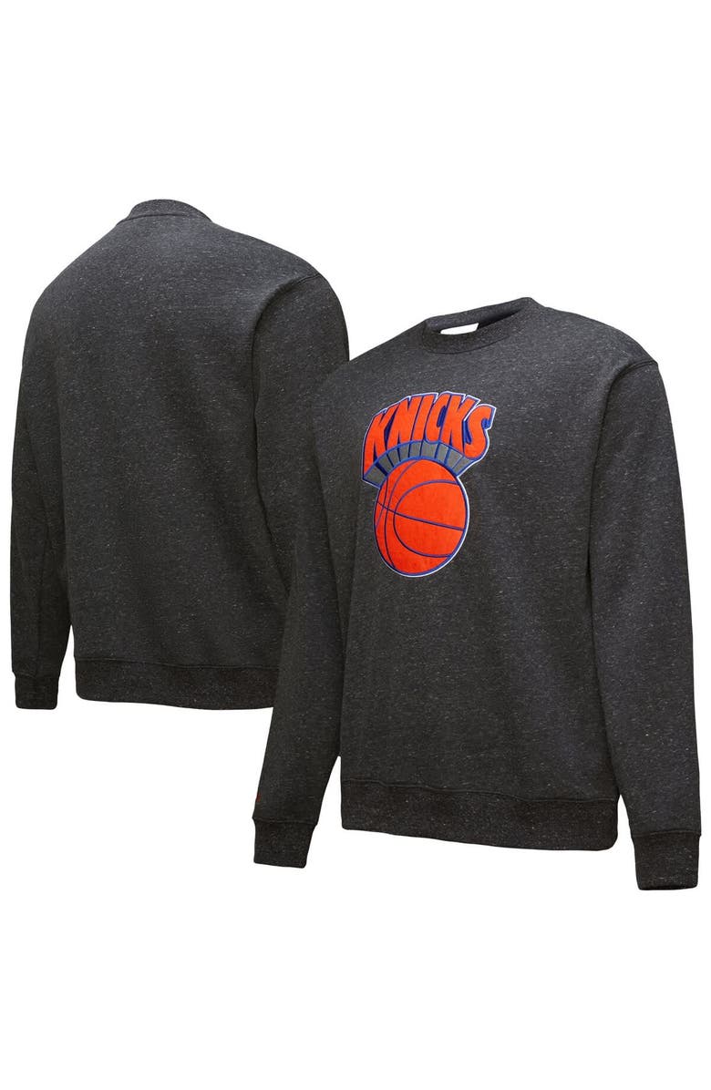 Mitchell & Ness Men's Black New York Knicks Hardwood Classics Blackout Collection Snow Washed Pullover Sweatshirt, Alternate, color, Black