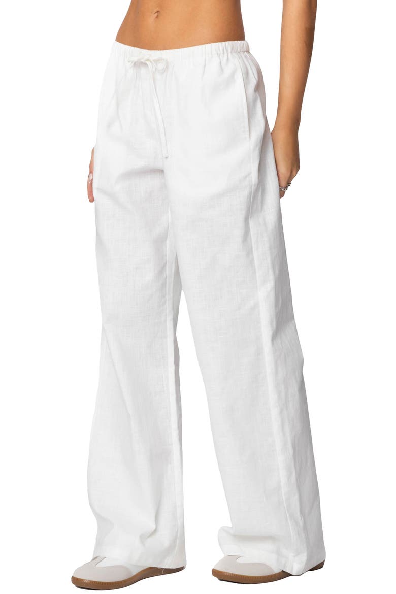 Alexa Low Rise Drawstring Linen Blend Pants, Alternate, color, WHITE