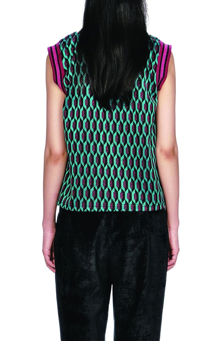 Anna Sui Glitter Geo Jacquard Pullover Vest, Alternate, color, Teal Multi