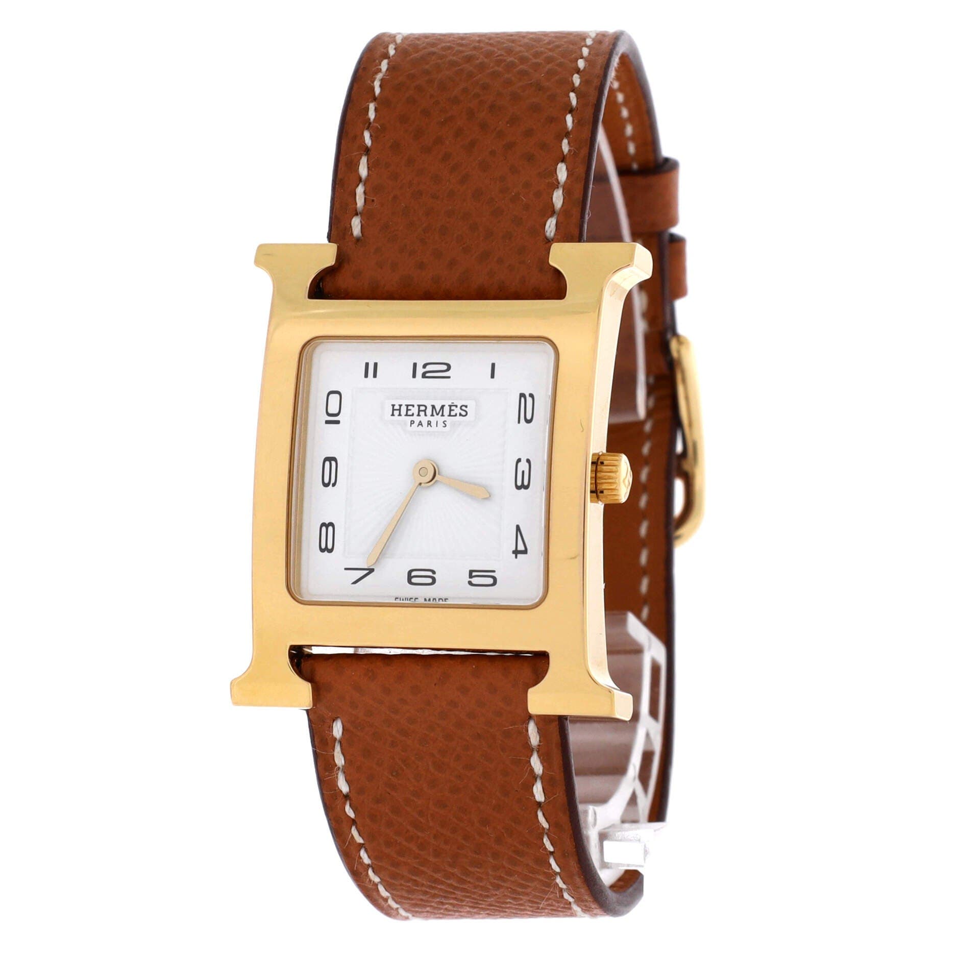 Heure H Quartz Watch Plated Metal and Leather 30, Alternate, color, Brown