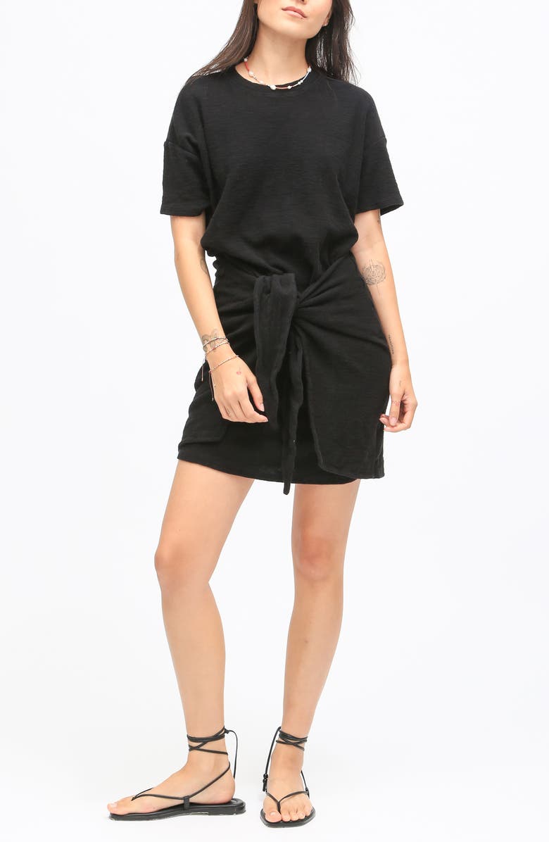 Electric & Rose Bobby Tie Front Slub Cotton Jersey T-Shirt Dress, Main, color, Onyx