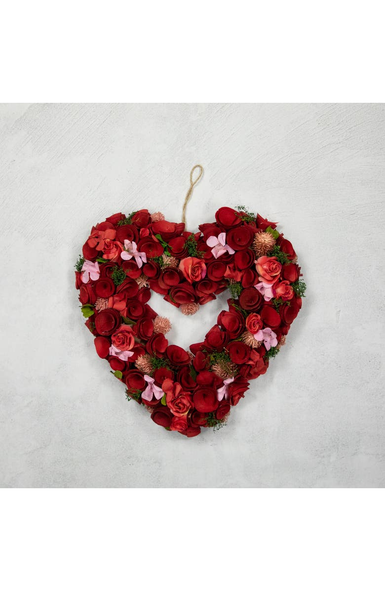 Northlight Artificial Floral Heart Valentine's Day Wreath - 13.5", Alternate, color, Red
