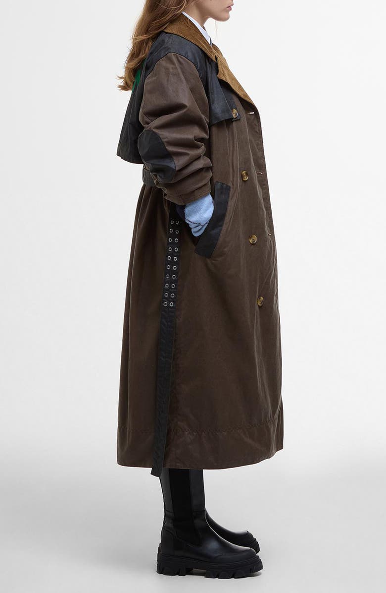 Barbour x Ganni Waxed Colorblock Trench Coat, Alternate, color,