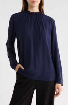 Gathered High Neck Silk Top
