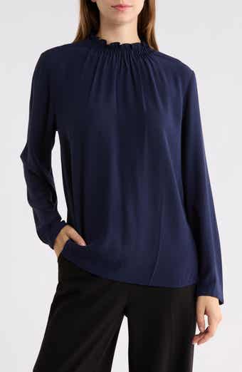 Gathered High Neck Silk Top