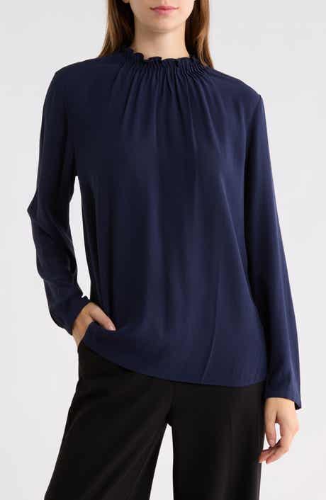 Gathered High Neck Silk Top