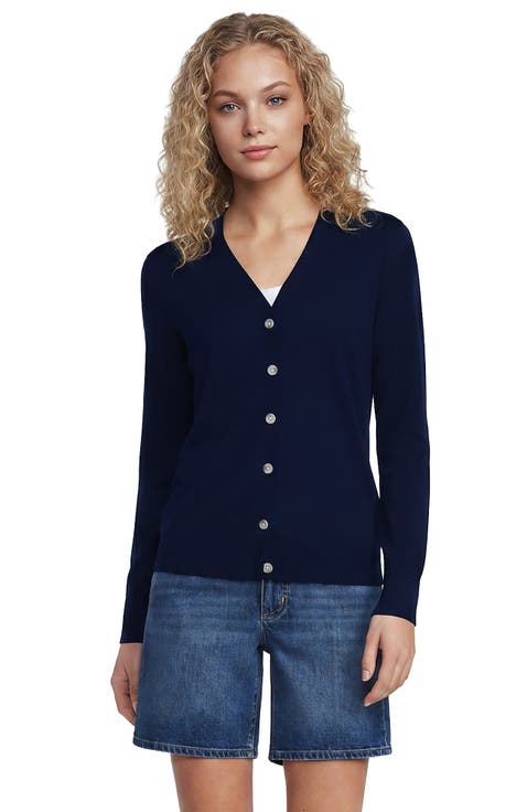 Double Trim Cotton V Neck Cardigan Sweater