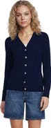 Lands' End Double Trim Cotton V Neck Cardigan Sweater