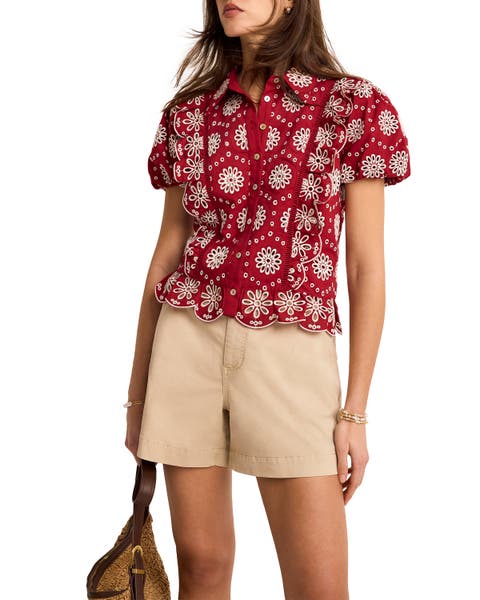 Eyelet Embroidered Puff Sleeve Blouse