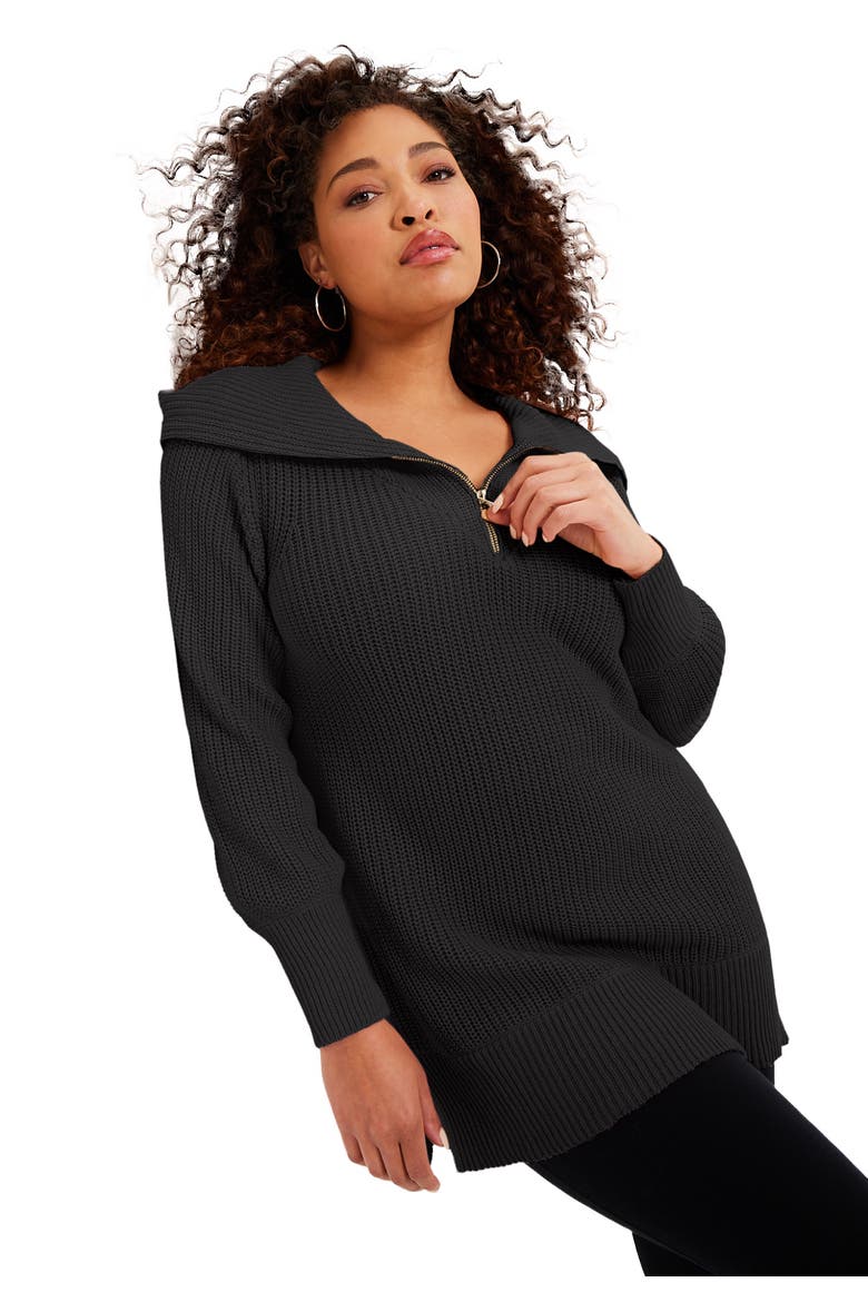 Half Zip Sweater, Main, color, BLACK