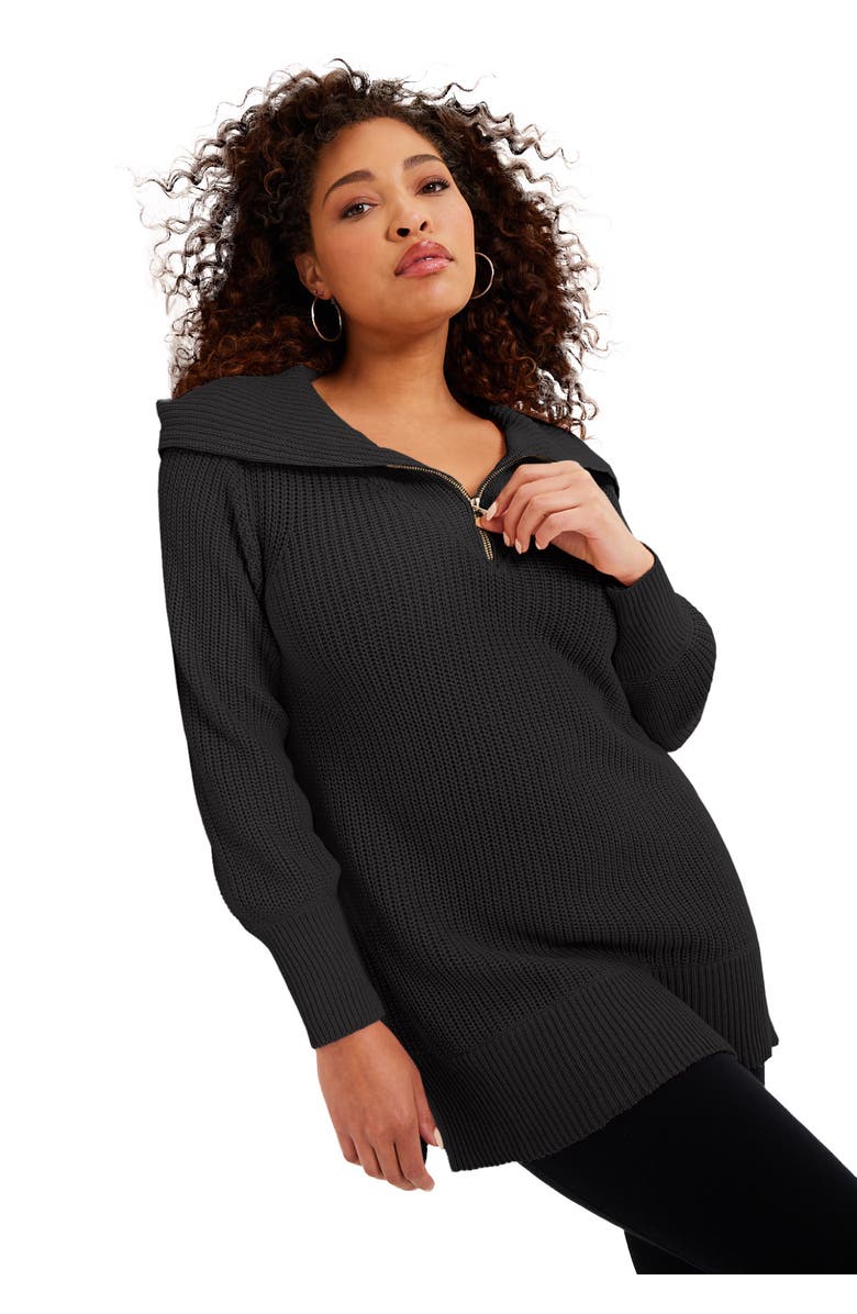June + Vie Half-Zip Sweater, Main, color, Black