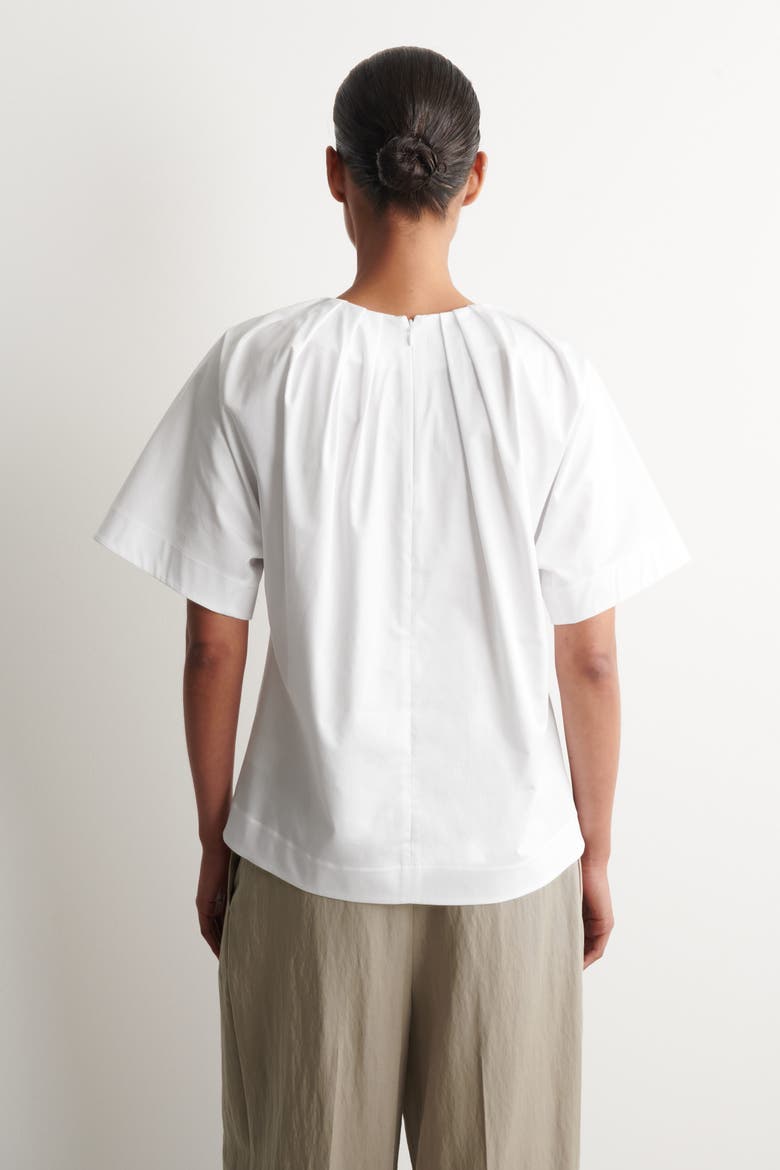 Gathered Short-sleeved Cotton Top, Alternate, color, WHITE